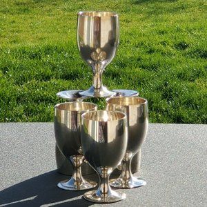 Leonard Silverplate Brass Cordials Shot Glass 2.75" set/6 mini goblets India vtg